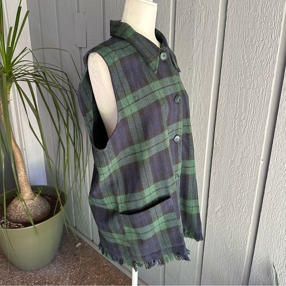 Vintage Stefano International Plaid Sleeveless Button Down Shirt Blue Fringe 80s - Picture 16 of 16